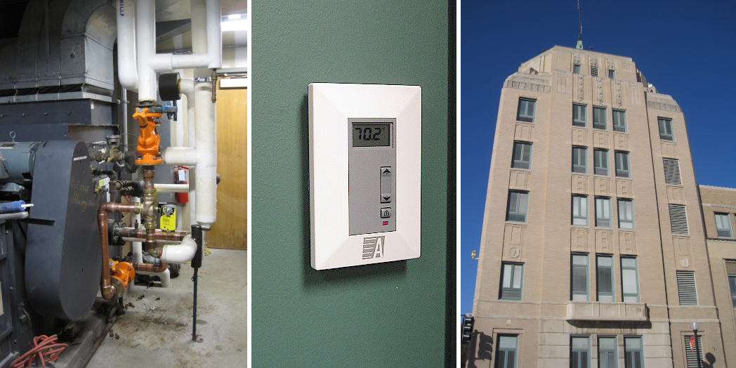 Champaign City Building - interior, thermostat, exterior
