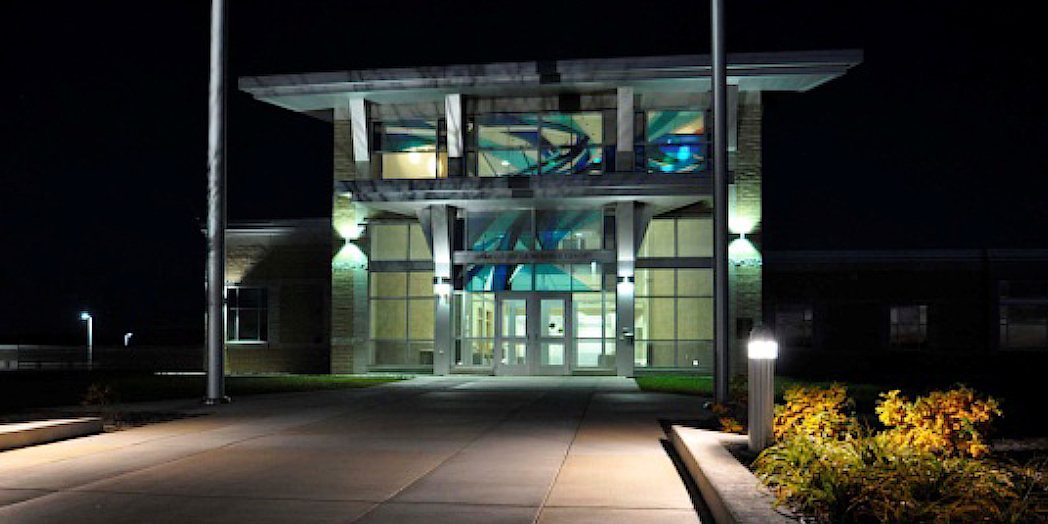 Armed Forces Reserve Center at night
