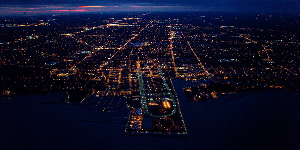 Lakefront Aerial at Night