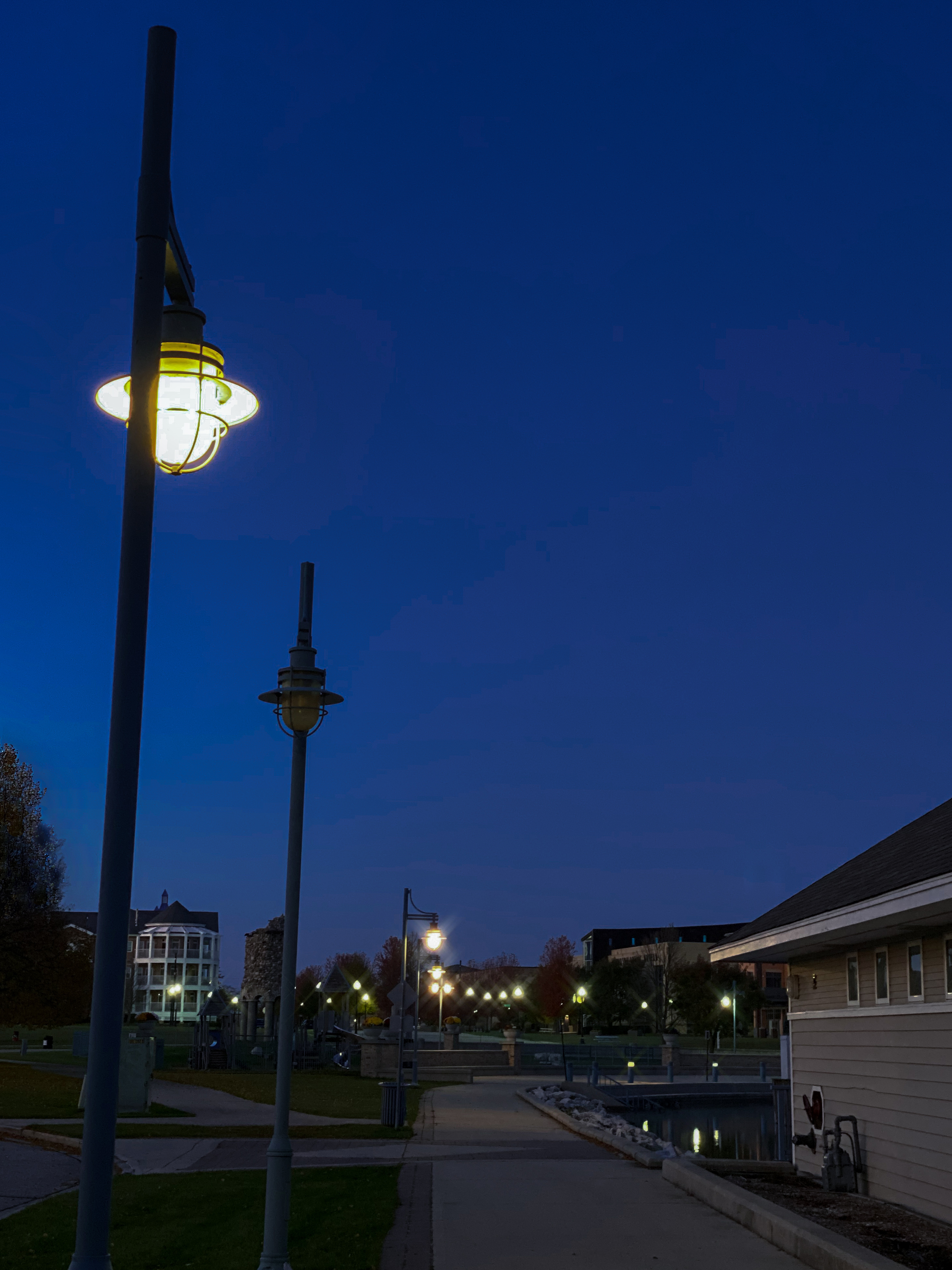 Original Kenosha lakefront lighting at night