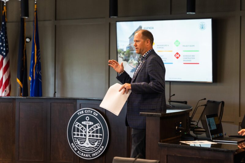 Wes Christmas speaks at New Albany Public Meeting