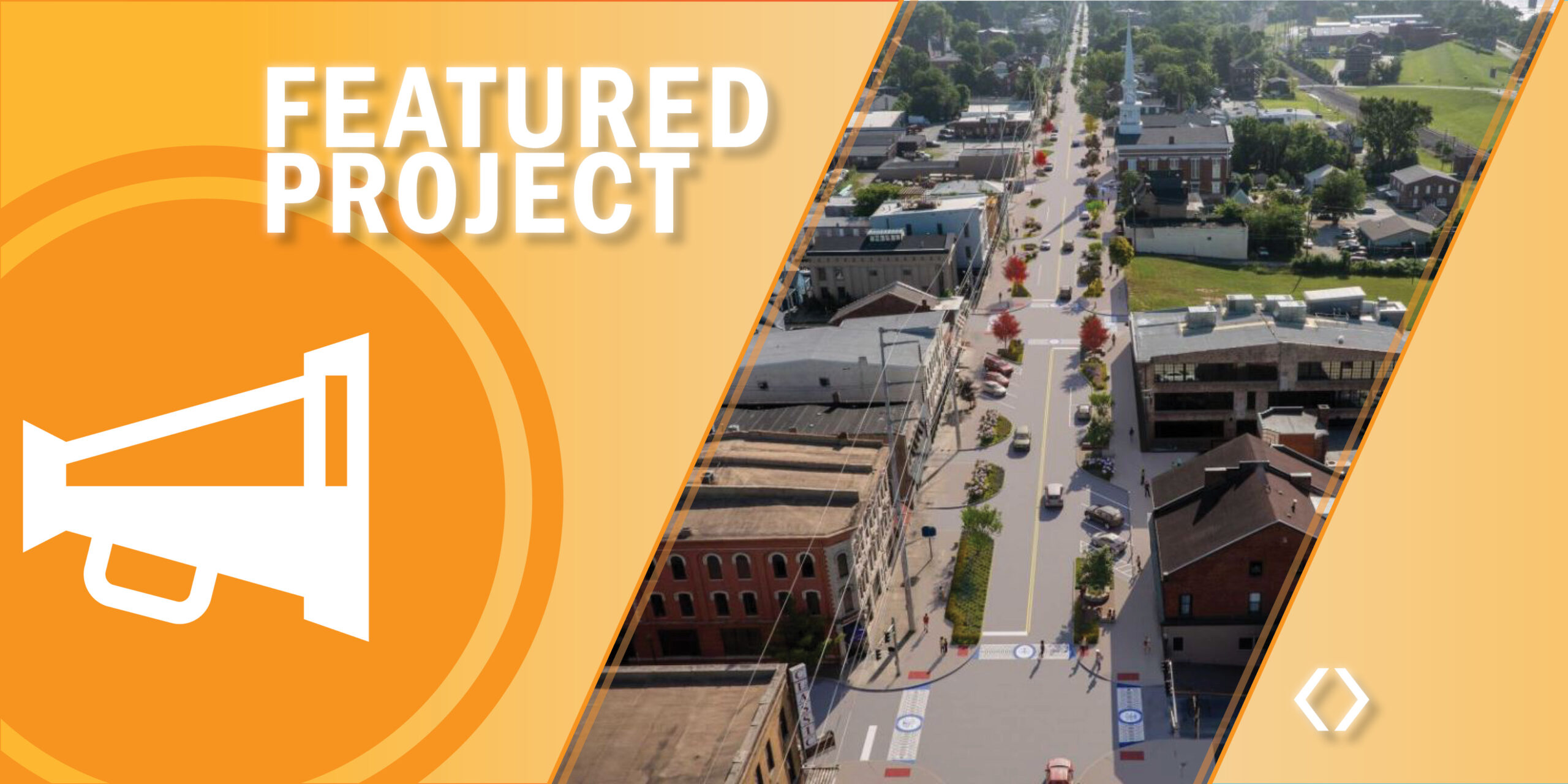 featured project: new albany main street revitalization project; image overhead view of main street
