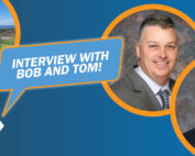 Header of Bob and Tom of RS Engineering introducing the interview. Header image includes Bob & Tom at a golf course. Bob opening a bottle of champagne over a larger project and their headshots.