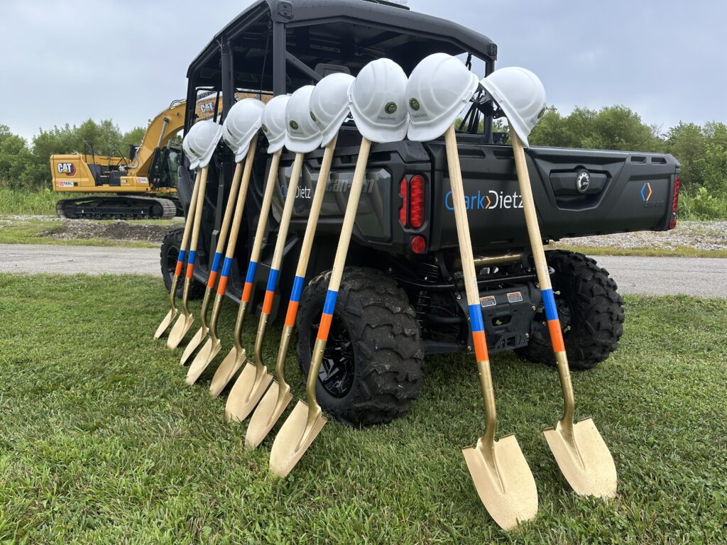 ceremonial shovels at the monon south groundbreaking event