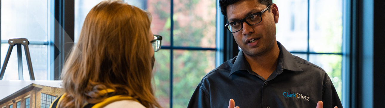 Clark Dietz Engineer talking to student