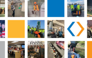 a collage of thumnail images featuring staff from our champaign office at work and social events