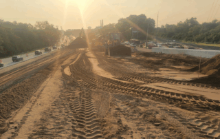 Image of the work site with a sunset