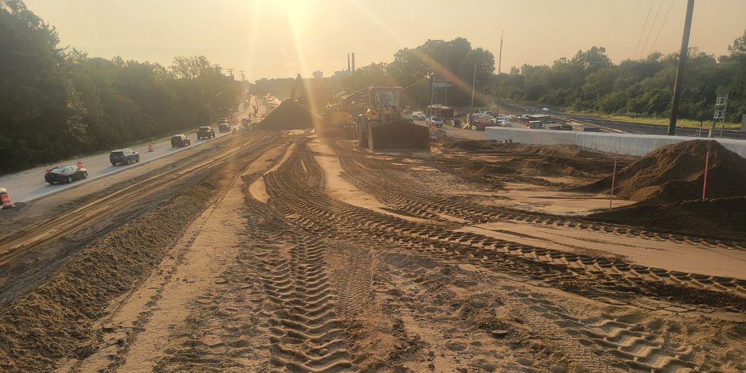 Image of the work site with a sunset