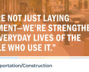 blog header image featuring a background photo of a village street with the quote "We're not just laying pavement - we're strengthening the everyday lives of the people who use it."