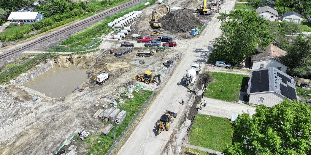 Aerial image of Garden Hills construction
