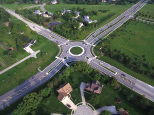 116th Street and Towne Road Roundabout drone image
