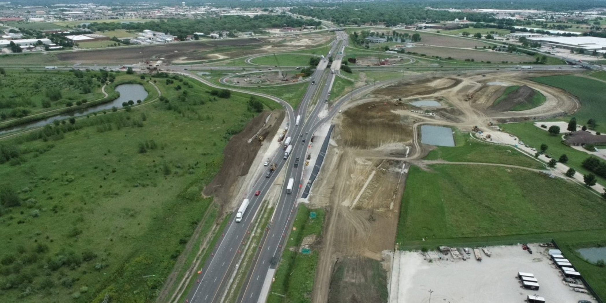 Aerial image of I-57 at I-74 Interchange in Champaign County, Illinois.
