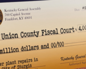 Kentucky General Assembly ceremonial check payable to Union County Fiscal Court for $4 million for water plant repairs in Sturgis.