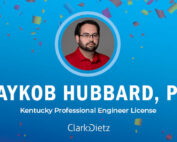 Jaykob Hubbard, PE, certification graphic with blue background
