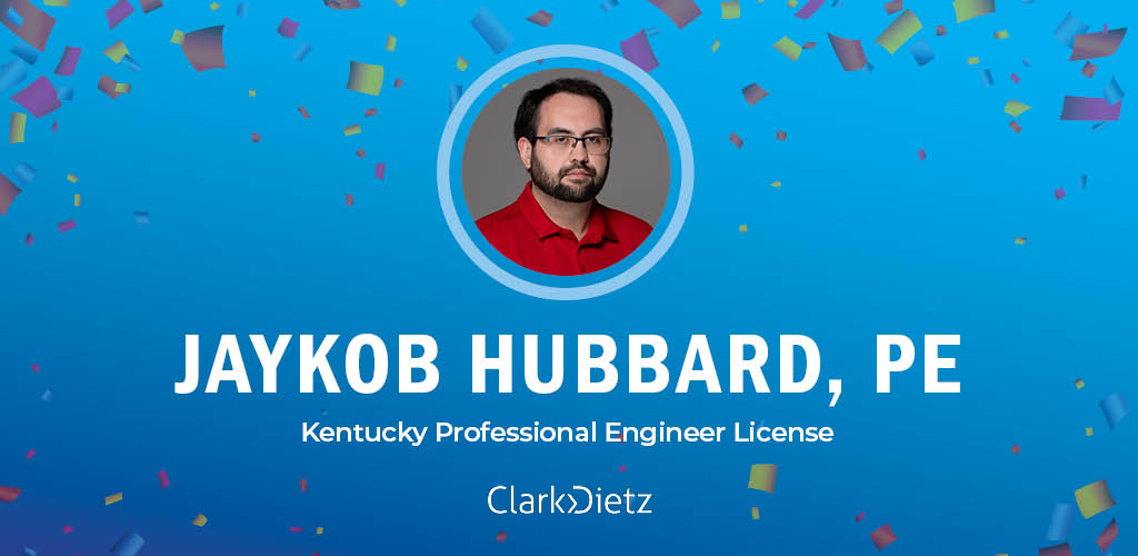 Jaykob Hubbard, PE, certification graphic with blue background
